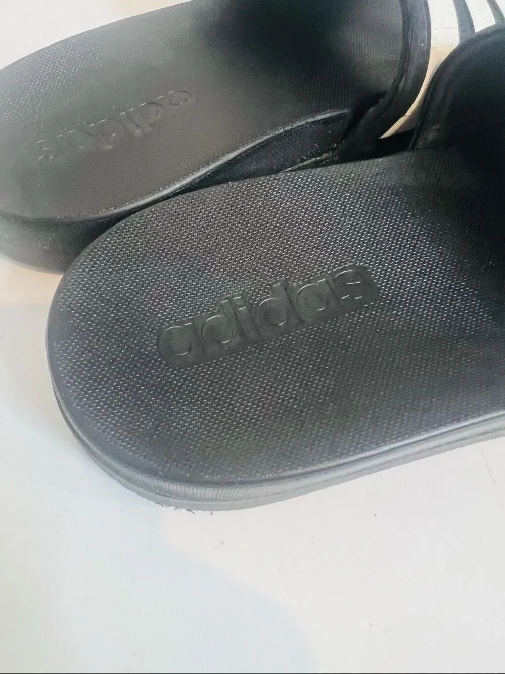 Adidas Youth Black White Stripe Slides Sandals Sz 3